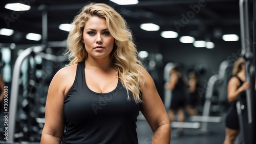 Motivated Plus-Size Woman in Black Athletic Wear Ready for Gym Workout 
