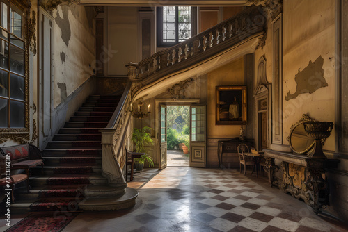 Interior hall of old money, real estate, english country house, stately home, aristicrat, noble, lord, country house, manor, downton abbey © Lexxx20