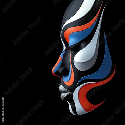 abstract profile image of a young woman's face on dark background. body painting. 