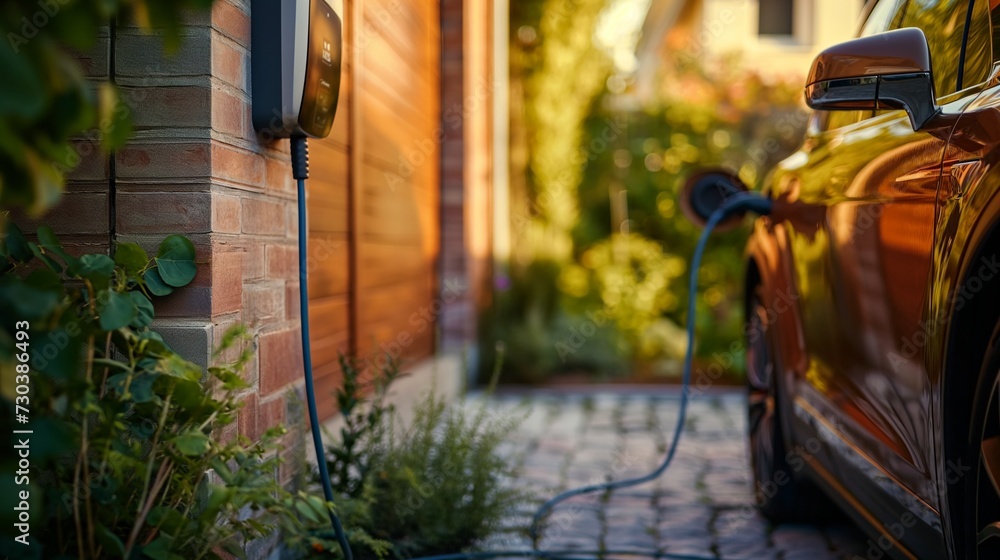 Electric cars and smart electric car chargers next to your home generate ai Electric cars and smart electric car chargers next to your home generate ai