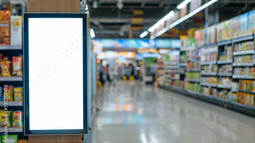 Blank white supermarket sign Placed vertically on the wall generate ai