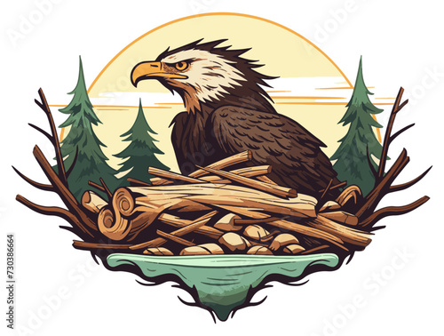 Eagle Overlooking Sunset in the Wilderness