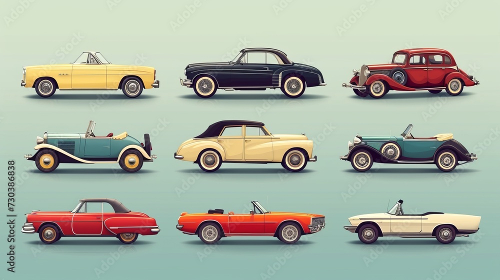 Set of vector retro car icons