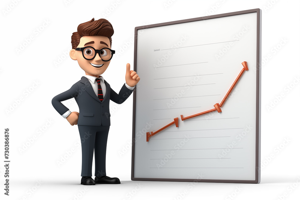Businessman with a growing graph. 3D illustration. Businessman with a growing graph. 3D illustration.