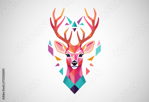Geometric Deer Colorful Logo. Deer Head Logo Design Vector illustration.