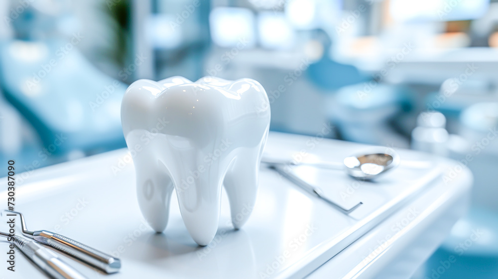 Tooth on Operating room table with doctor's dental treatment equipment Tooth on Operating room table with doctor's dental treatment equipment