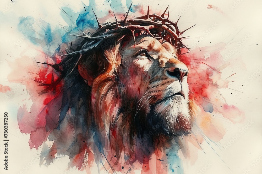 Lion with crown of thorns.
