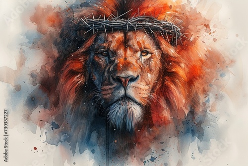 Lion with crown of thorns.