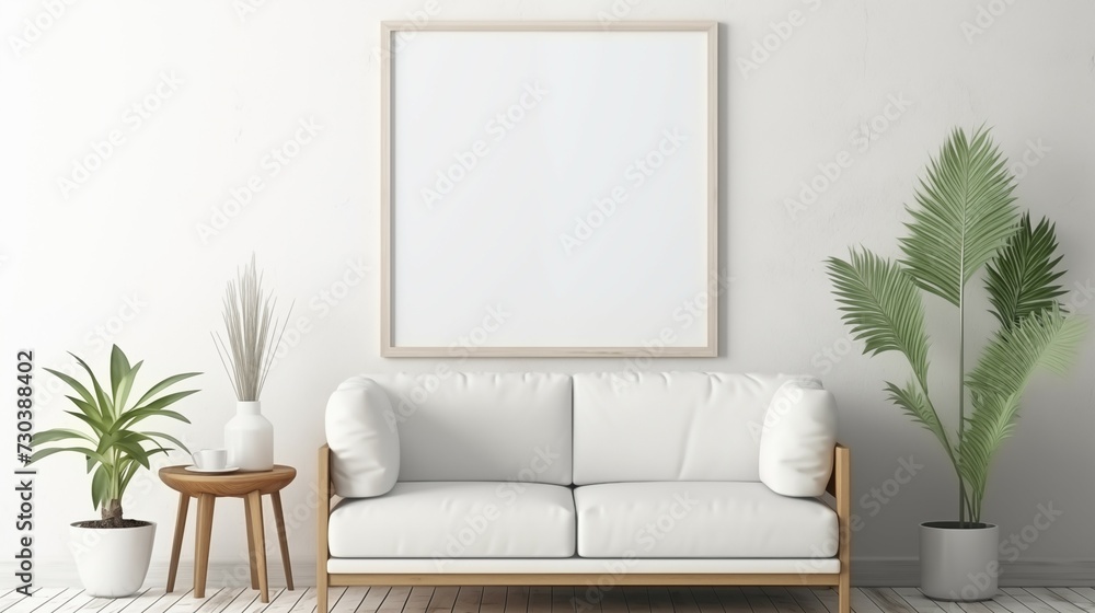 Mockup of empty blank picture frame in modern cozy room. Copy Space pictureframe