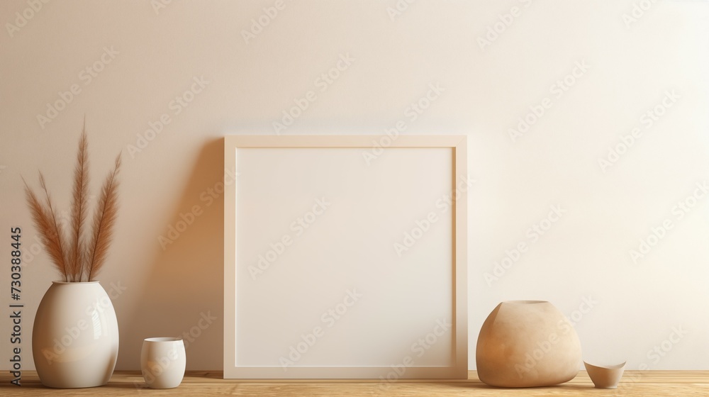 Obraz premium Mockup of empty blank picture frame in modern cozy room. Copy Space pictureframe