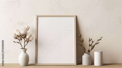 Mockup of empty blank picture frame in modern cozy room. Copy Space pictureframe