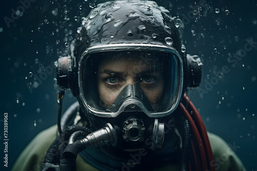 Diver underwater, portrait of a diver underwater