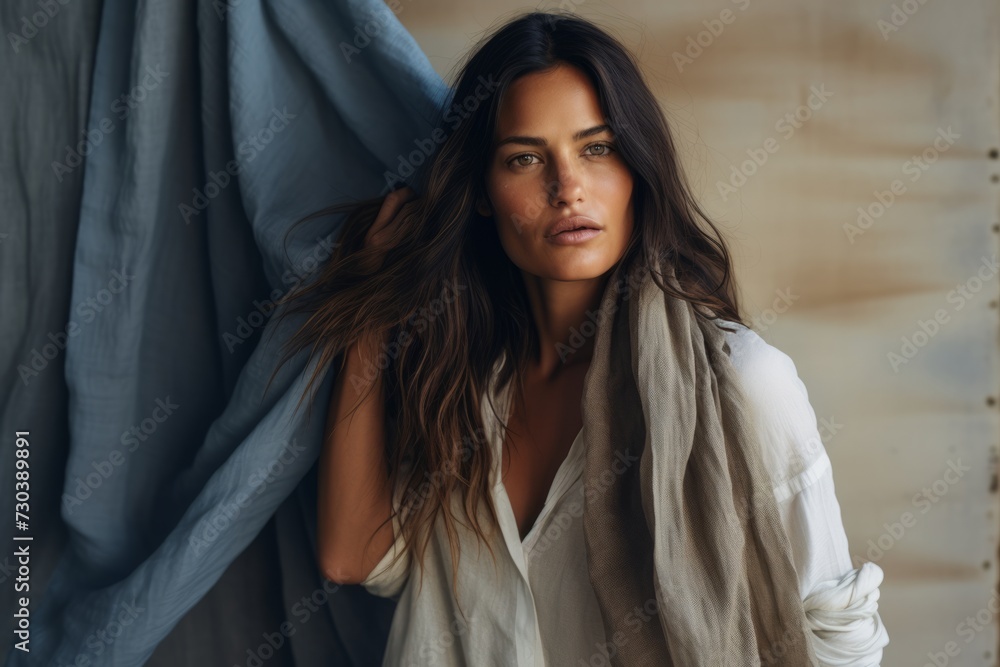 Portrait of a beautiful brunette woman in a white shirt. Portrait of a beautiful brunette woman in a white shirt.