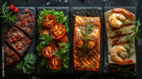  "Variété de plats présentés pour un repas élaboré"