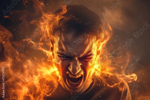 A fiery inferno engulfed the man's open mouth, scorching his insides with searing heat and filling the air with billowing smoke © ChaoticMind