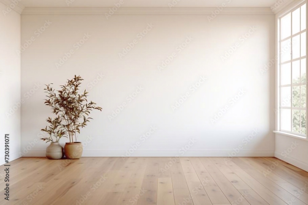 Empty room with white wall, large window and wooden floor
Empty room with white wall, large window and wooden floor