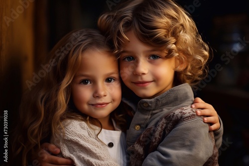 Cute girl embracing brother at home