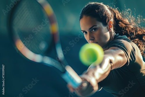 Fototapeta Naklejka Na Ścianę i Meble -  Tennis female player hitting a forehand shot. 