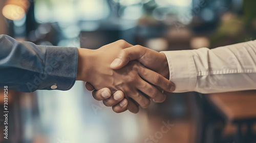two people shaking hands for a business deal photo