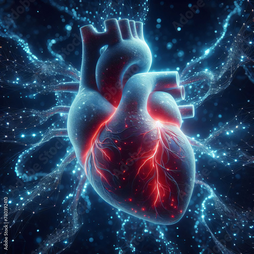 3d rendered illustration of a human heart, fully detailed with valves and veins, human heart anatomy photo