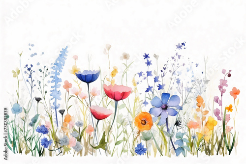 Watercolor field wild flowers botanical background