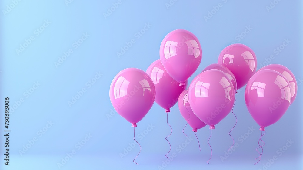 Pink balloons on pastel pink background. Birthday, holiday concept. Top view.
