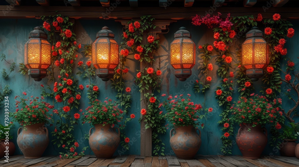 Fototapeta premium Lights Garlands Dark On Decorative Lantern, Background HD, Illustrations