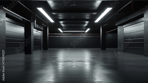 Parking garage department store interior with blank billboard. © Andrei Hasperovich