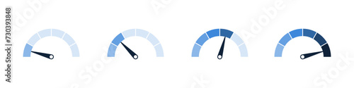 Speedometer icon, tachometer icon. Speed indicator icon set. Rating meter signs performance concept. Dashboard level scale icon. vector illustration