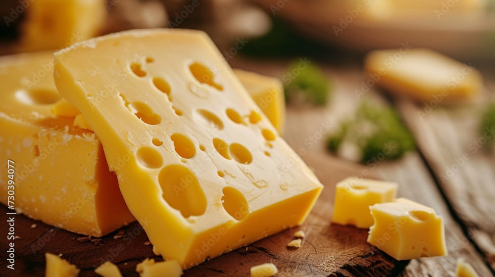 Hard sliced yellow Maasdam cheese with rosemary on slate board on black background. Concept serving cheese. Copy space Hard sliced yellow Maasdam cheese with rosemary on slate board on black background. Concept serving cheese. Copy space