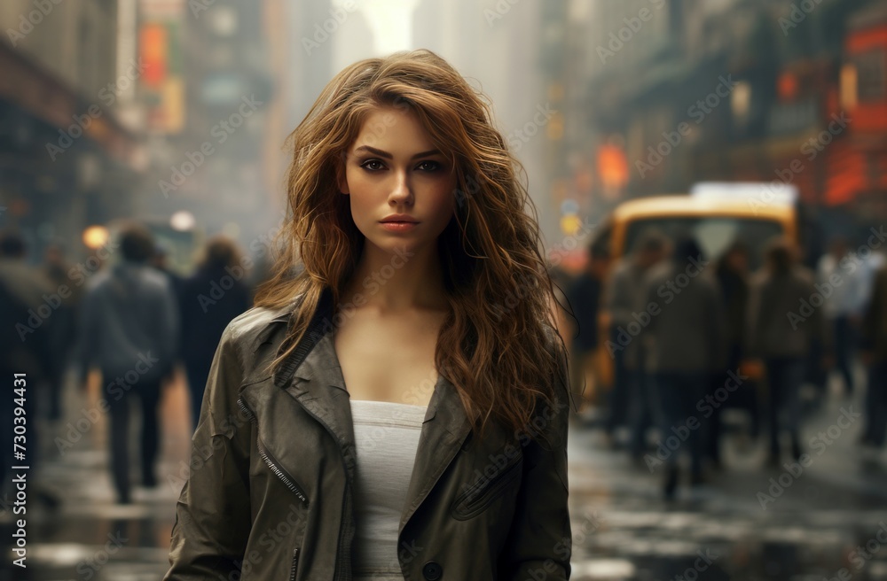 Modern Model girl on city walking. Fashionable blonde girl posing. Generate ai Modern Model girl on city walking. Fashionable blonde girl posing. Generate ai