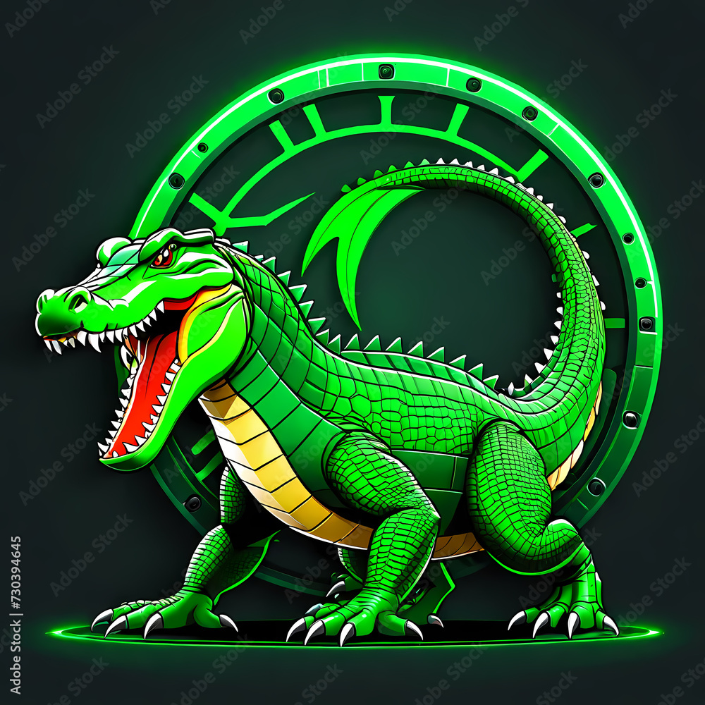 Fototapeta premium Crocodile alligator strong angry mascot esports logo with modern illustration for gaming and streamer. Suitable for badge, emblem and t shirt printing. Angry crocodile logo for sport and esport.