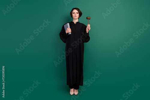 Cuadro en lienzo Full size photo of serious beautiful woman judge hold book and gavel wear black