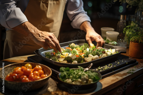 A home cook preparing a healthy meal, highlighting the joy of cooking and wellness. Generative Ai.