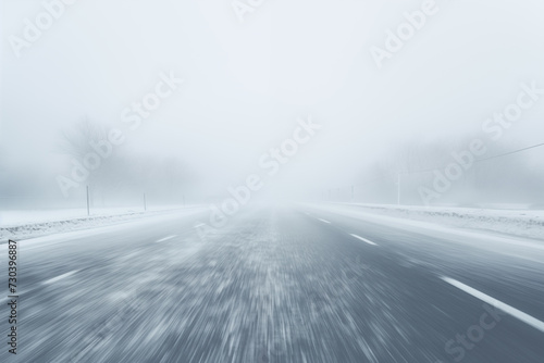Motion Blurred Road in Winter Whiteout Conditions