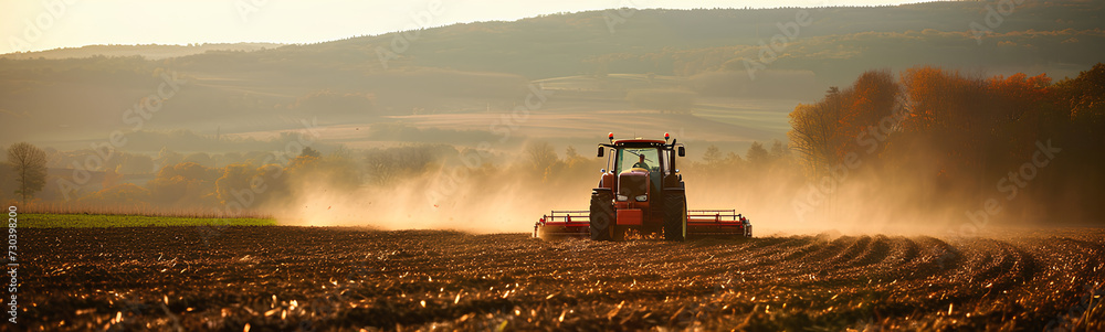 Fototapeta premium Agricultural worker with a tractor in the field.