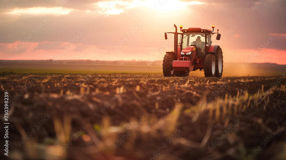 Fototapeta premium Agricultural worker with a tractor in the field.