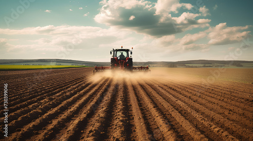 Agricultural worker with a tractor in the field.