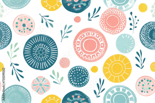 Pastel Kitchen Pattern with Utensils and Plants
