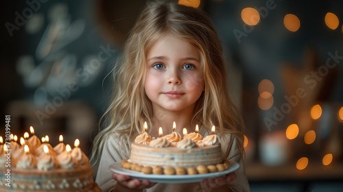 Photo Beautiful Girl Holding Plate Birthday, Background HD, Illustrations