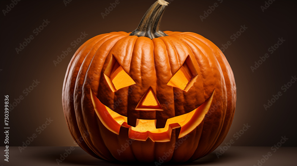 Scary orange pumpkin for Halloween holiday with a lantern inside, concept of a holiday Scary orange pumpkin for Halloween holiday with a lantern inside, concept of a holiday