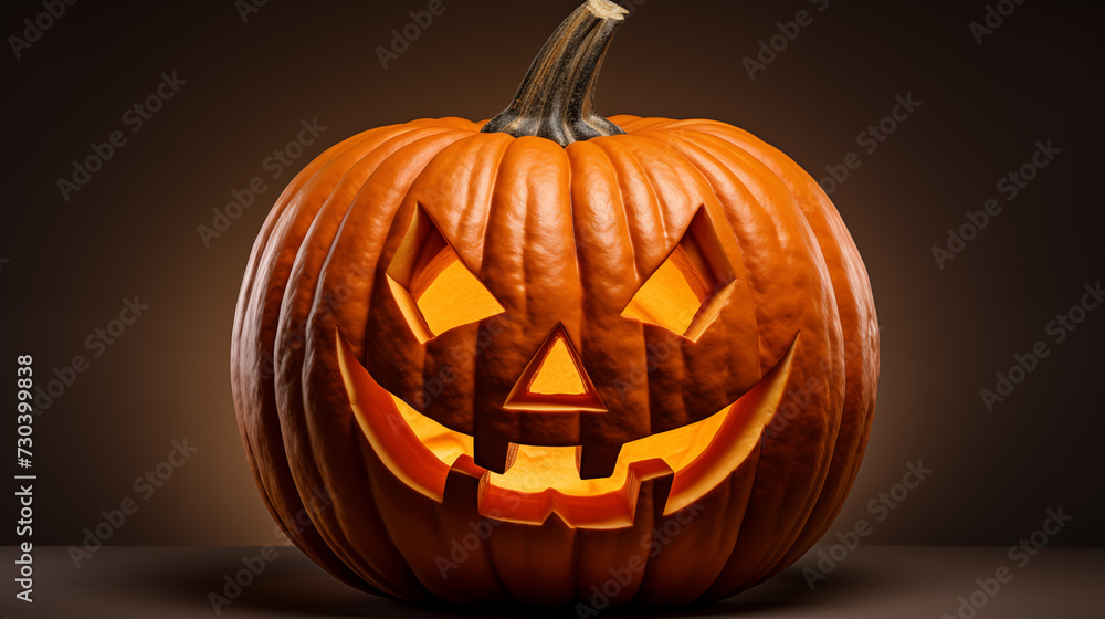 Scary orange pumpkin for Halloween holiday with a lantern inside, concept of a holiday Scary orange pumpkin for Halloween holiday with a lantern inside, concept of a holiday