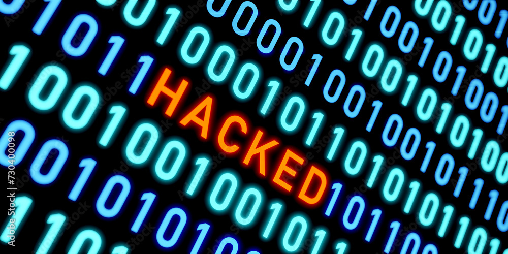 Hacked message. Computer system hacked, binary code, zero and one. Hacked warning sign screen. System message, cyber crime, hacking, threat, network security, computer virus. Hacked message. Computer system hacked, binary code, zero and one. Hacked warning sign screen. System message, cyber crime, hacking, threat, network security, computer virus.