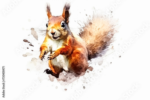 An enchanting watercolor depiction of a red squirrel
