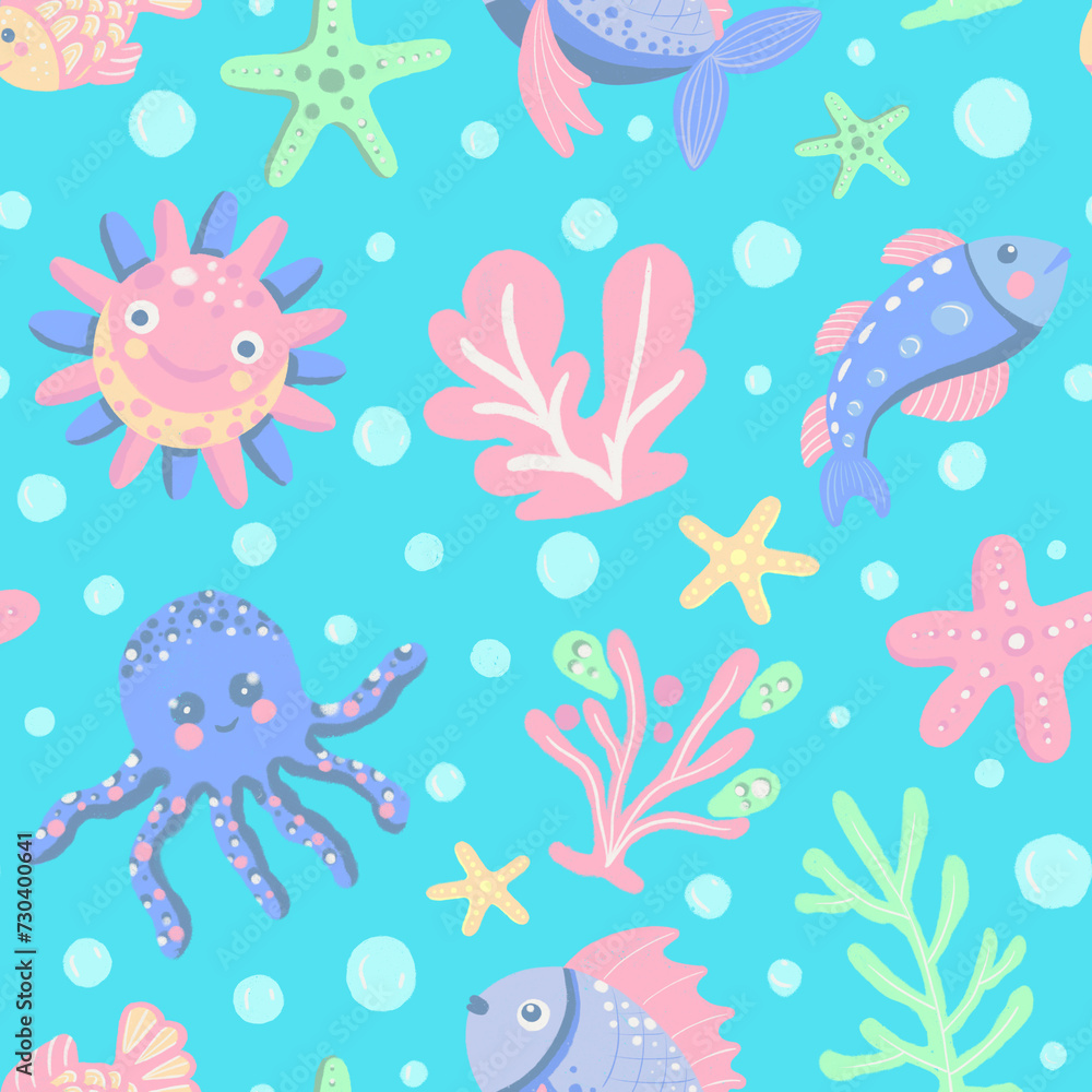 seamless pattern with sea animals and corals seamless pattern with sea animals and corals