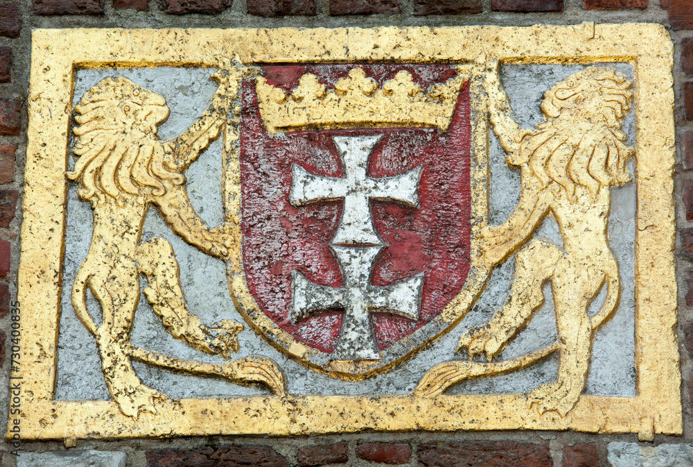 Gdansk Gothic Building Exterior With Coat Of Arms