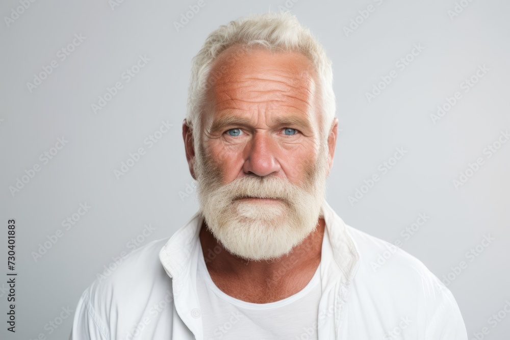 Portrait of senior man with white beard. Isolated on grey background. Portrait of senior man with white beard. Isolated on grey background.
