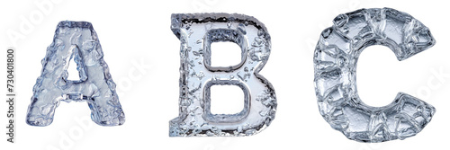 3D Ice Letters A B C Set Isolated on Transparent or White Background, PNG