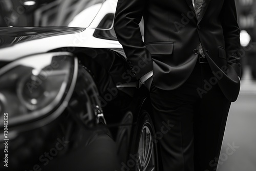 car hiring black coupe man in a suit and tie Generative AI © SKIMP Art