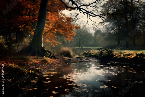 autumn landscape outside, nice landscape, outside, beautiful autmn lake landscape with trees © MrJeans